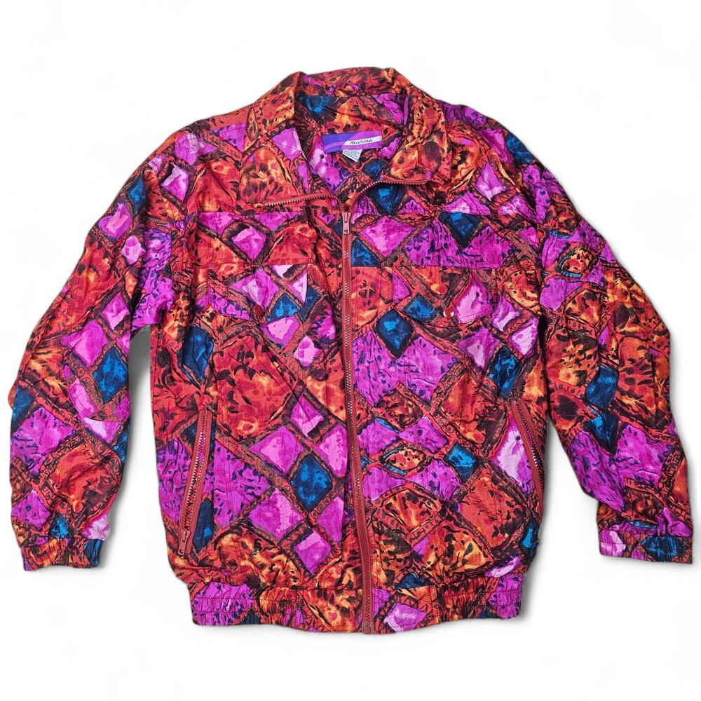 MARIAH CAREY Windbreaker Jacket Womens M Colorful Abstract Retro 90s Pop Culture